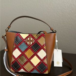 Tory Burch Patchwork Crossbody Bag in Brown and Red